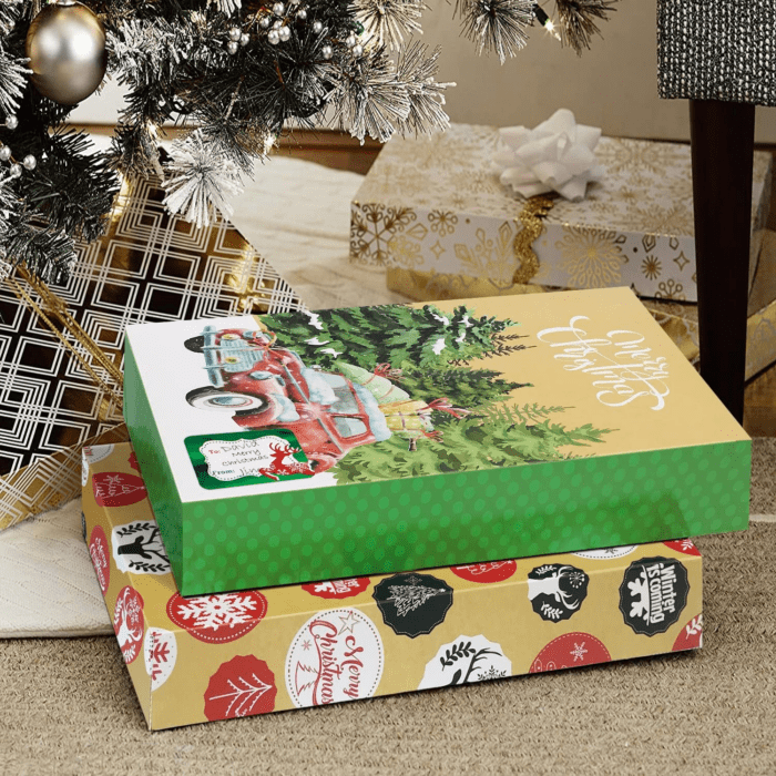 12 Large Christmas Gift Wrap Boxes Bulk with Lids, 12 Tissue Paper and 80 Count Foil Christmas Tag Stickers for Wrapping Oversized Clothing (Robes, Sweater, Coat, Shirts) and Xmas Holiday Present - Image 4