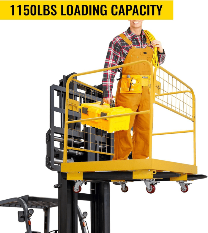 Forklift Safety Cage 36''X36'', Forklift Work Platform 1200LBS Capacity with 4 Universal Swivel Wheels, Collapsible Lift Basket Aerial Rails Aerial Platform - Image 6