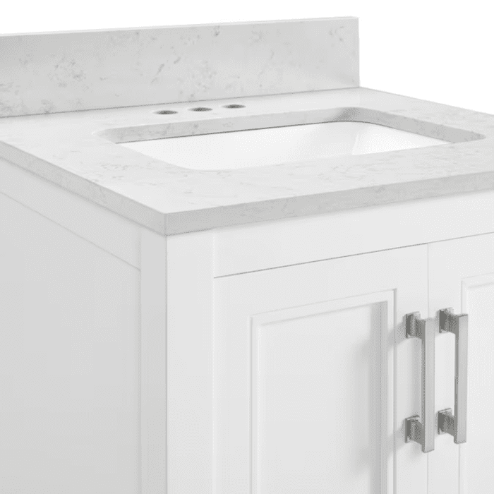 Crest Hill 24-In White Undermount Single Sink Bathroom Vanity with Engineered Carrara Marble Top - Image 8