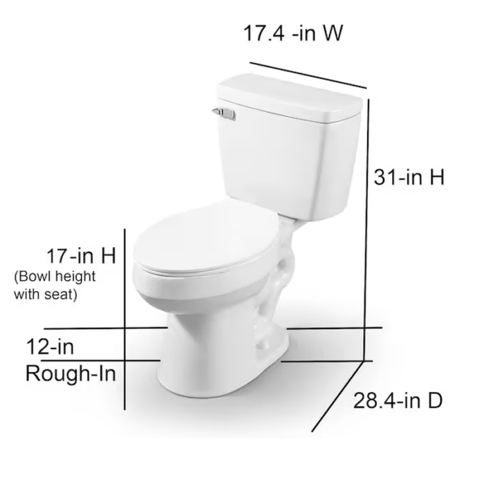 Pro White Elongated Chair Height 2-Piece Toilet 12-In Rough-In Watersense 1.28 GPF - Image 16