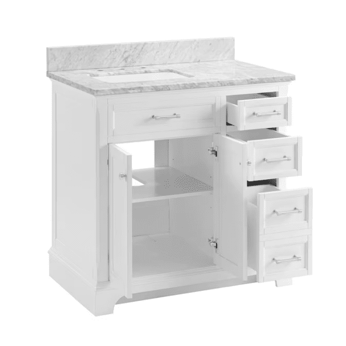 Roveland 36-In White Undermount Single Sink Bathroom Vanity with Carrara Natural Marble Top - Image 6