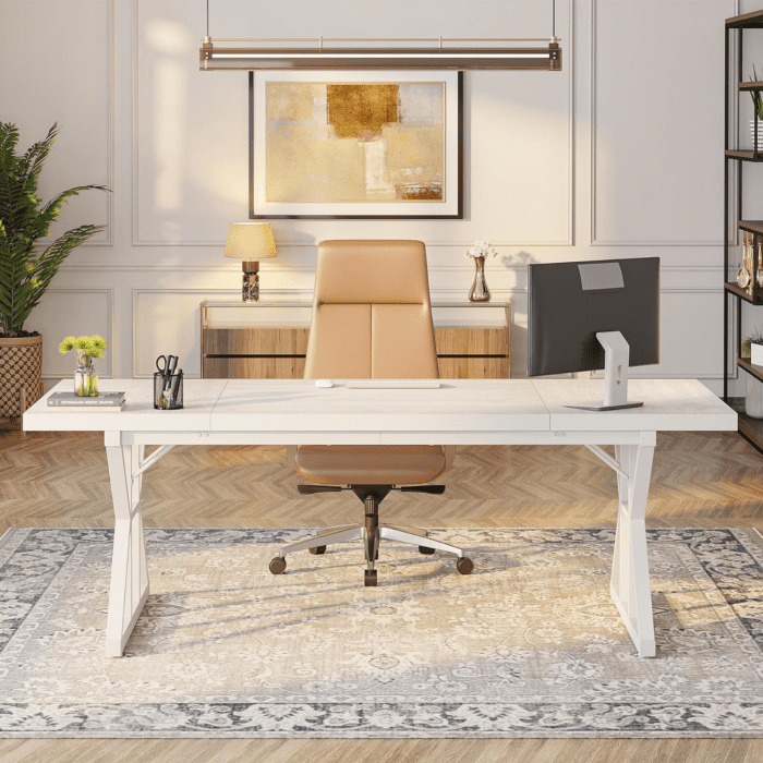 70.8-Inch Executive Desk, Large Computer Office Desk Workstation, Modern Simple Style Laptop Desk Study Writing Table Business Furniture for Home Office (White, 70.8 Inch) - Image 3