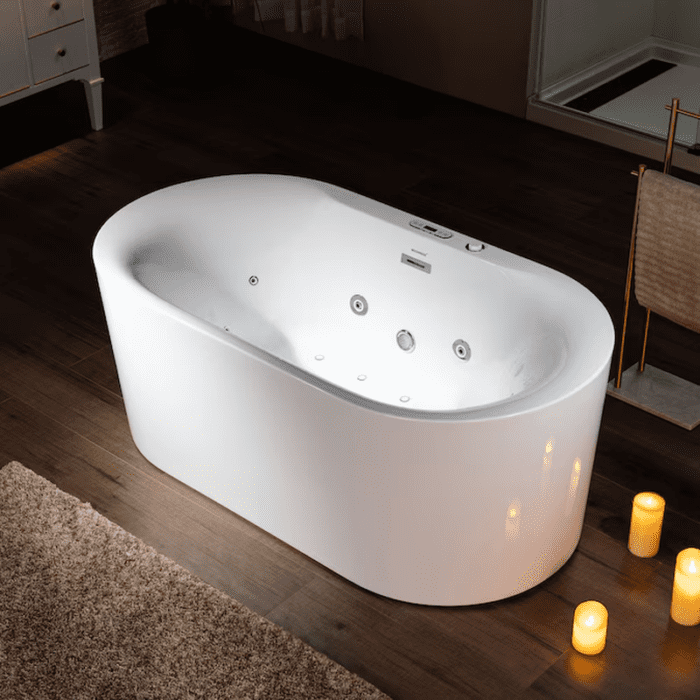 Englewood 31.5-In X 59-In White with Polished Chrome Trim Acrylic Oval Freestanding Whirlpool and Air Bath Combination Tub Drain (Center Drain) - Image 11