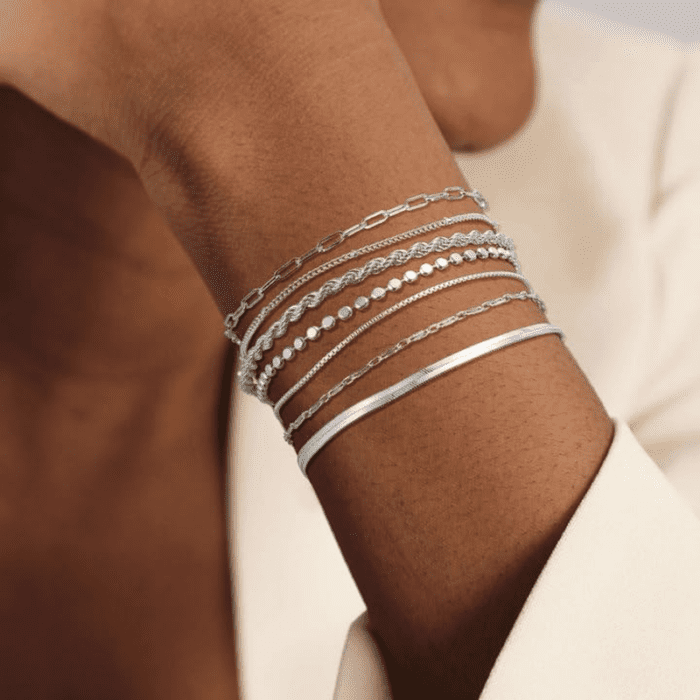 Silver Bracelets for Women Trendy Waterproof Silver Dainty Bracelet Stack Adjustable Layered Bracelet Set Minimalist Fashion Jewelry - Image 4