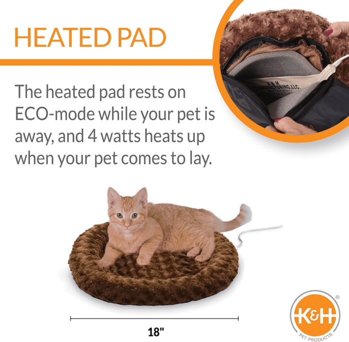 Heated Thermo-Kitty Fashion Splash Indoor Cat Bed, Orthopedic Foam Base Heated Bed for Dogs or Cats with Removable Waterproof Heater, Mocha Small 18 Inches Round - Image 2