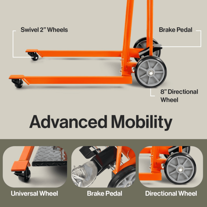 Material Lift Winch Stacker, Pallet Truck Dolly, Lift Table, Fork Lift, 330 Lbs 40" Max Lift W/ 8" Wheels, Swivel Casters [Patent Pending] - Image 5