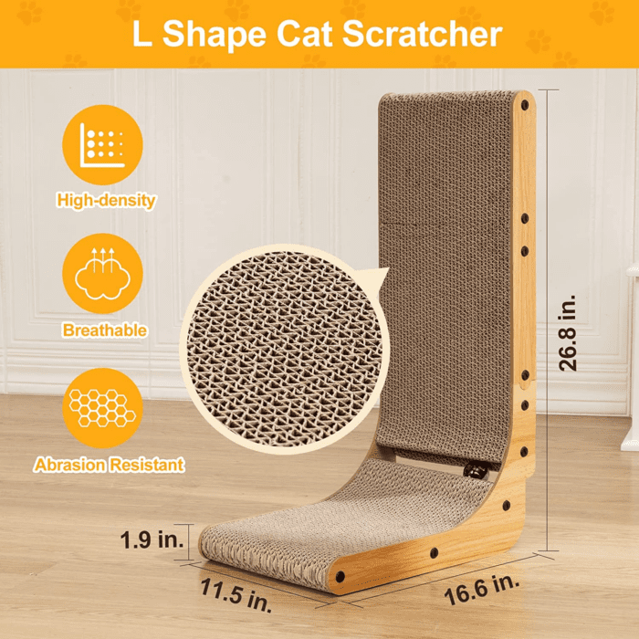 L Shape Cat Scratcher, 26.8 Inch Cat Scratchers for Indoor Cats, Protecting Furniture Cat Scratch Pad, Cardboard Cat Scratching with Ball Toy, Catnip, Large - Image 5