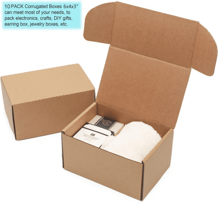 10 Pack Small Shipping Boxes 6X4X3'' Corrugated Small Cardboard Boxes for Shipping, Recyclable Packaging Boxes for Small Business, Mailer, Gift Packing, Crafts Packing, Jewelry Box Shipping, Brown - Image 4