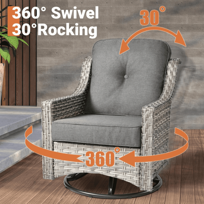 5 Piece Outdoor Patio Furniture with 3 Seat Sofa,Rattan Wicker Coversation Set with Swivel Rocking Chair,Balcony Sofa Set with Shiny Table for outside Porch Backyard Pool,Dark Grey - Image 5