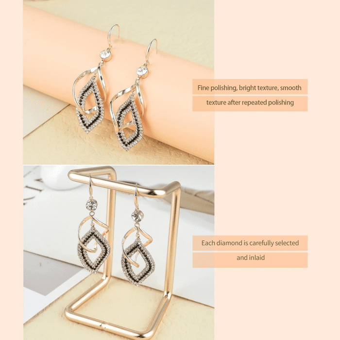 Dangle Earrings for Women, 925 Sterling Silver Handmade Linear Swirl Wire Bohemian Boho 14K Gold Diamonds Earrings Hypoallergenic Earrings Fashion Jewelry Gifts for Women (Rose Gold) - Image 5