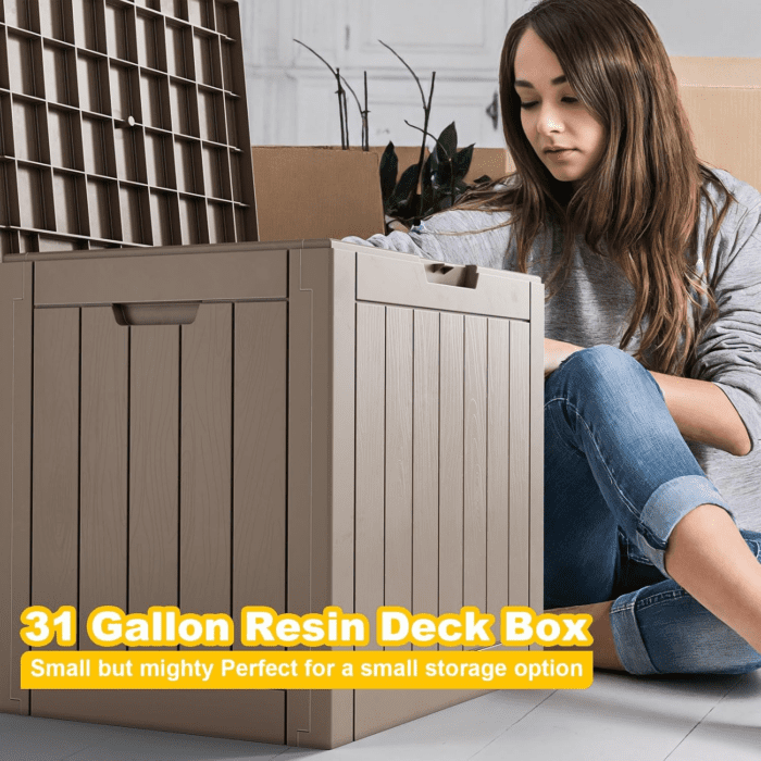 31 Gallon Waterproof Outdoor Storage Box,Resin Deck Box,Lockable outside Storage Box Container for Patio Furniure,Garden,Pool Tools (31 Gallon,Light Brown) - Image 3