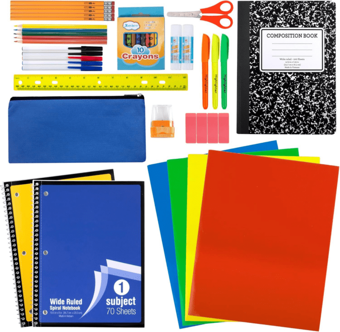 45 Piece School Supply Kit Grades K-12 - School Essentials Includes Folders Notebooks Pencils Pens and Much More!