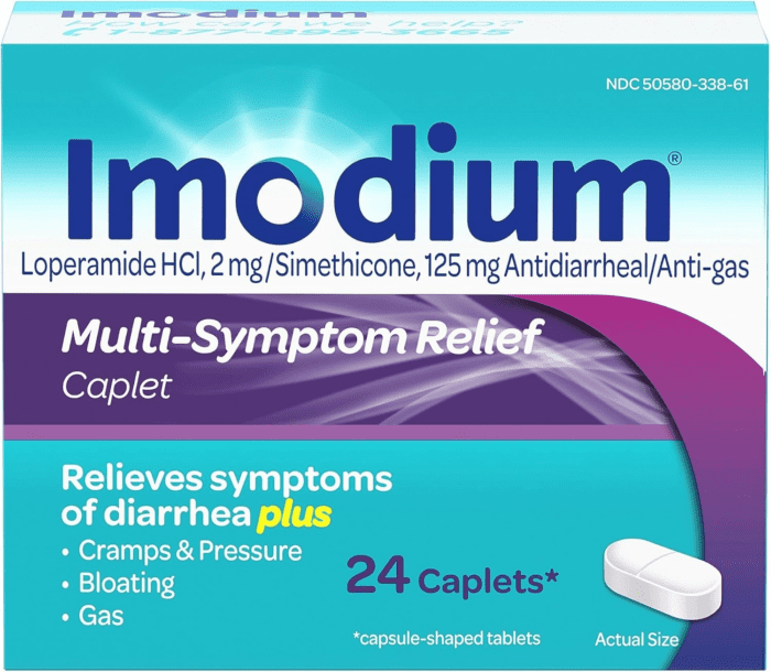 Multi-Symptom Relief Caplets with Loperamide Hydrochloride and Simethicone, Anti-Diarrheal Medicine for Treatment of Diarrhea, Gas, Bloating, Cramps & Pressure, 24 Ct. - Image 2