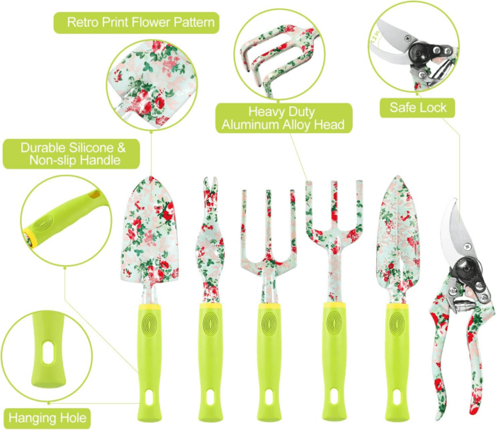 Gardening Tool Set - 13 PCS Heavy Duty Aluminum Gardening Tools Kit Floral Print Garden Tool Set with Non-Slip Rubber Handle & Durable Storage Tote Bag Gardening Supplies Gifts for Women Men - Image 2