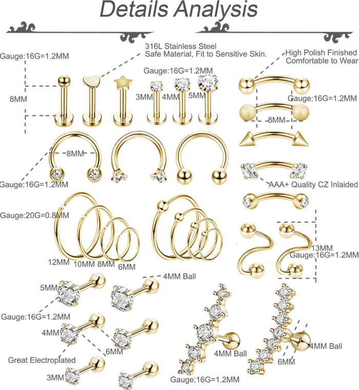 32Pcs Stainless Steel Cartilage Stud Earrings for Women Conch Helix Tragus Daith Conch Hoop Earing Piercing Jewelry Set - Image 6