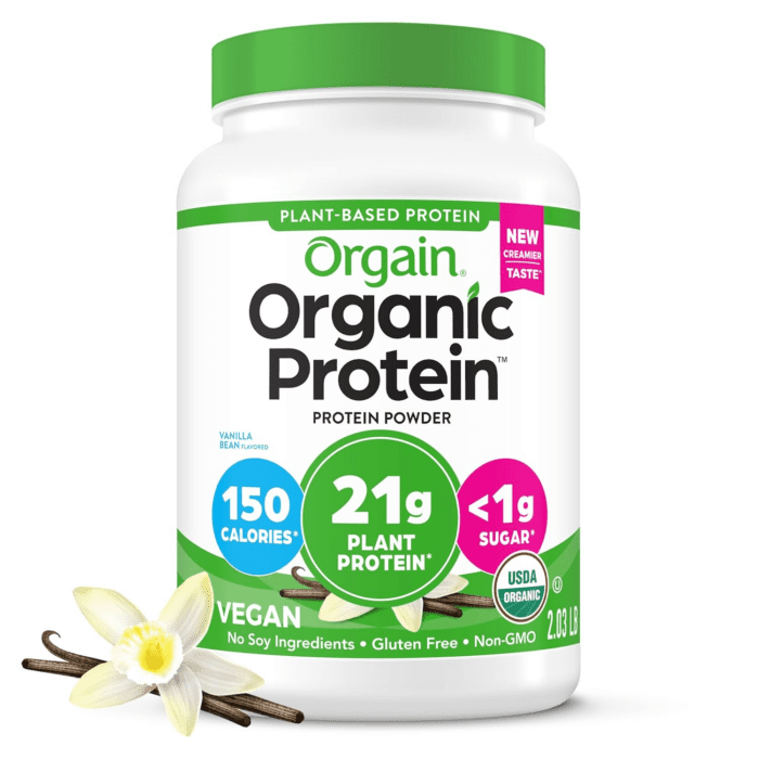 Organic Vegan Protein Powder, Vanilla Bean - 21G Plant Protein, 6G Prebiotic Fiber, No Lactose Ingredients, No Added Sugar, Non-Gmo, for Shakes & Smoothies, 2.03 Lb (Packaging May Vary)