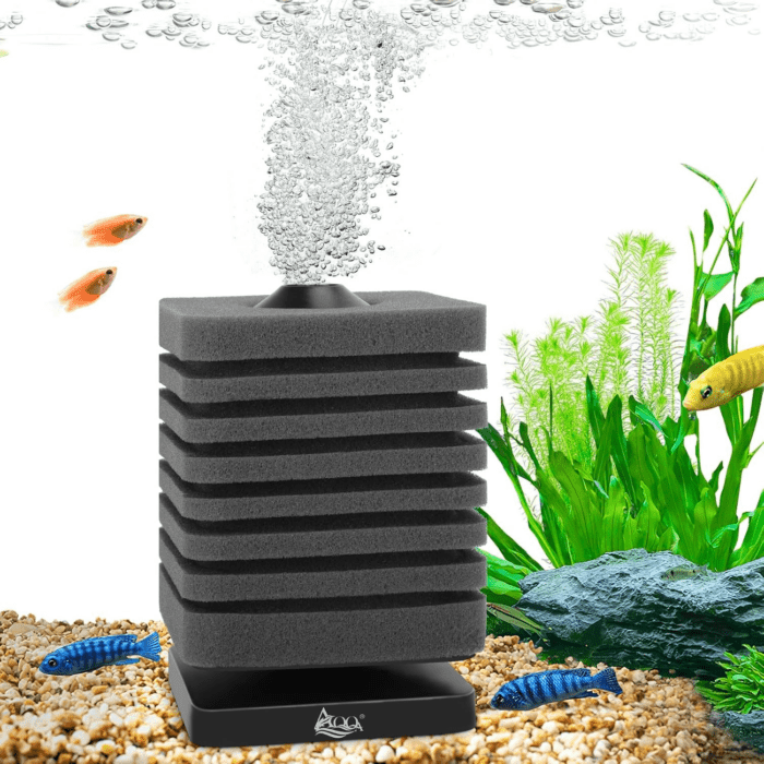 Aquarium Sponge Filter Submersible Filter Ultra Quiet Fish Tank Filters 2 in 1 with Filtration and Aeration with 1 Spare Sponge for Shrimp Betta Fish Tank 30-120 Gallon