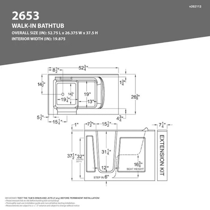 LS Series 26.375-In X 52.75-In White Gel-Coated Fiberglass Walk-In Whirlpool and Air Bath Combination Tub with Faucet, Hand Shower and Drain (Left Drain) - Image 3