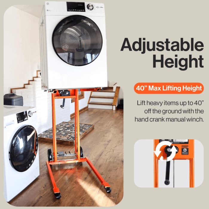 Material Lift Winch Stacker, Pallet Truck Dolly, Lift Table, Fork Lift, 330 Lbs 40" Max Lift W/ 8" Wheels, Swivel Casters [Patent Pending] - Image 2