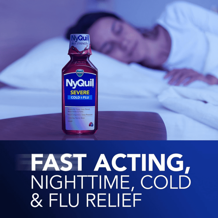 Nyquil SEVERE Cold, Flu, and Congestion Medicine, 2X12 Fl Oz Twin Pack, Berry Flavor, Maximum Strength, Nighttime Relief - Image 4