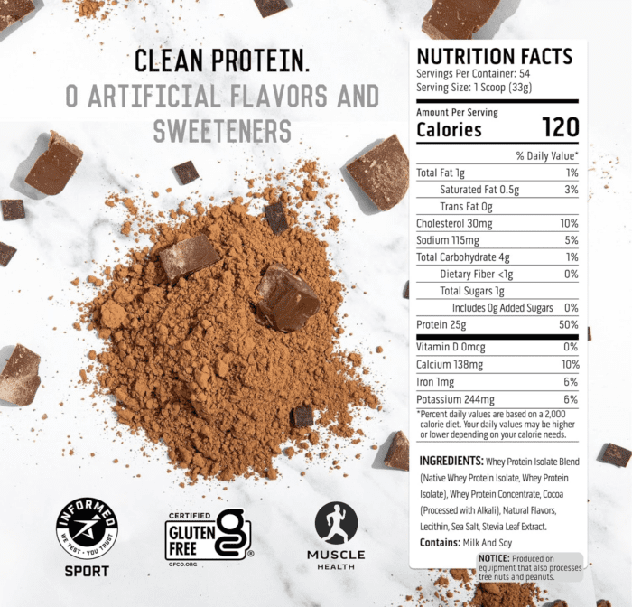 100% Whey Protein Powder - Post Workout Whey Protein Isolate, Zero Artificial Flavors & Sweeteners, Soy & Gluten Free, 5.5G BCAA, 2.6G Leucine, Essential Amino Acids, Chocolate 4 Lb - Image 5