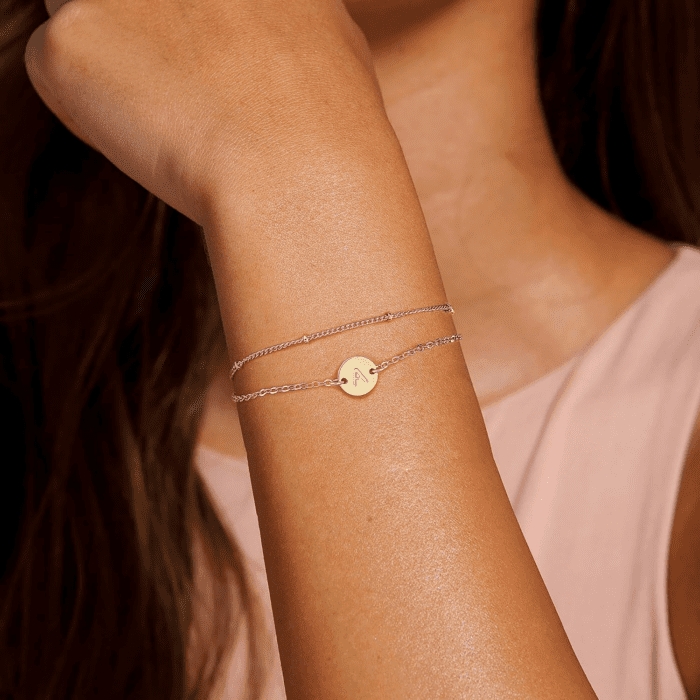 Gold Initial Bracelets for Girls Women Jewelry - Dainty Gold/Silver Plated Layered Beaded Letter Initial Bracelet Disc Monogram Bracelet Gold Bracelets for Women Teen Girls Gifts Trendy Stuff - Image 4