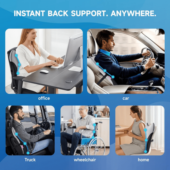 Lumbar Support Pillow for Office Chair Car, Gaming Chair Lower Back Pain Relief Memory Foam Cushion with 3D Soft Cover Enhance Your Driving Comfort Ergonomic Orthopedic Car Back Rest - Image 4