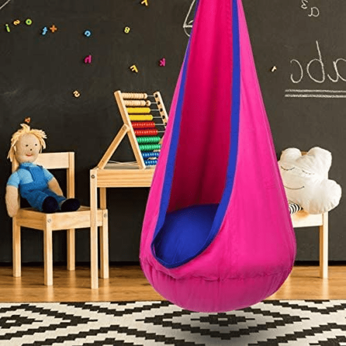 Kids Pod Swing Seat, Hanging Hammock Chair with Inflatable Pillow, Sensory Swing Chair for Outdoor and Indoor, Max 176 Lbs, Pink and Blue - Image 3