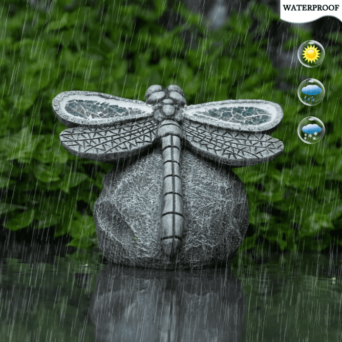 Garden Statue Dragonfly,Solar Dragonfly Decor for Outdoor,Resin Dragonfly Figurine with Solar Light for Patio,Balcony,Yard,Lawn Ornament,Perfect Garden Gift - Image 5