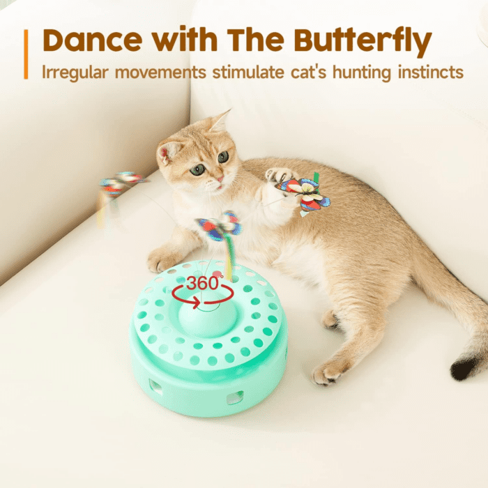 Cat Toys 3-In-1 Automatic Interactive Kitten Toy, Fluttering Butterfly, Random Moving Ambush Feather, Track Balls, Dual Power Supplies, USB Powered, Indoor Exercise Cat Kicker (Green) - Image 3