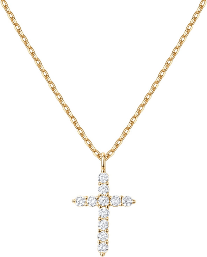 14K Gold Plated Cubic Zirconia Cross Necklace for Women | Cross Faith Pendant Necklaces