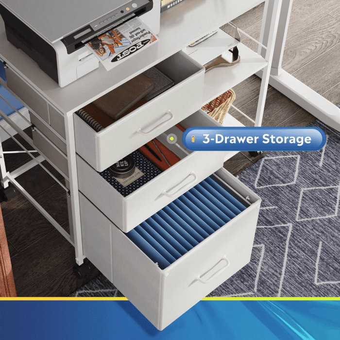 3 Drawer Mobile File Cabinet, Rolling Printer Stand with Open Storage Shelf, Fabric Lateral Filing Cabinet Fits A4 or Letter Size for Home Office, White - Image 4