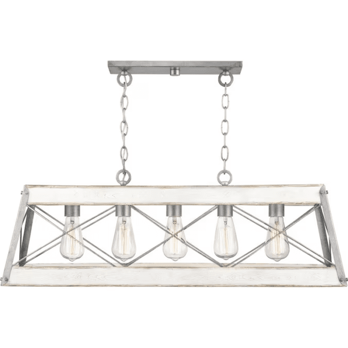 Bradberry 5-Light Antique White and Galvanized Farmhouse Linear Large Hanging Kitchen Island Light - Image 10