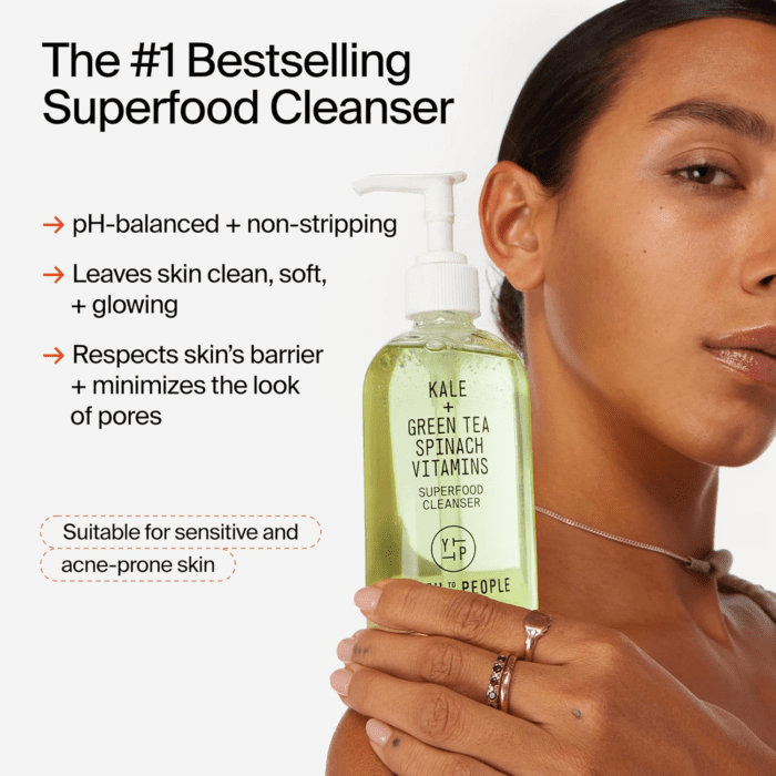 Superfood Facial Cleanser - Kale and Green Tea Cleanser - Gentle Face Wash, Makeup Remover + Pore Minimizer for All Skin Types - Vegan - Image 4