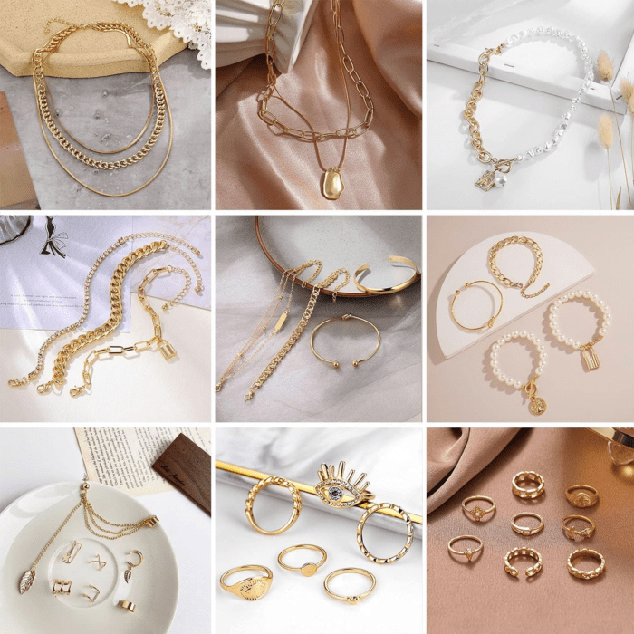 36 PCS Gold Plated Jewelry Set with 4 PCS Necklace, 11 PCS Bracelet, 7 PCS Ear Cuffs Earring, 14 Pcs Knuckle Rings for Women Girls Valentine Anniversary Birthday Friendship Gift - Image 2