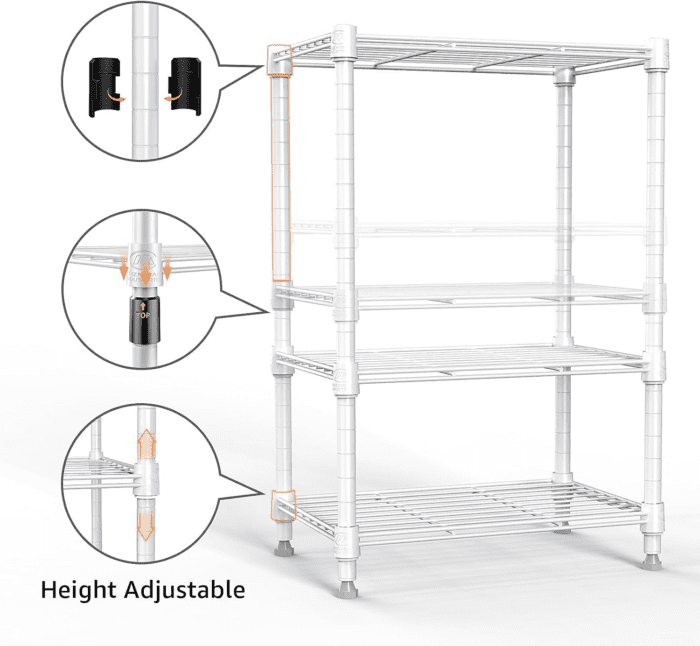 MZG 450 Lbs Wire Storage Shelving 3-Tier Utility Shelving Unit Steel Organizer Wire Rack for Home,Kitchen,Office,White (11.8" D X 17.7" W X 26.3" H) - Image 4