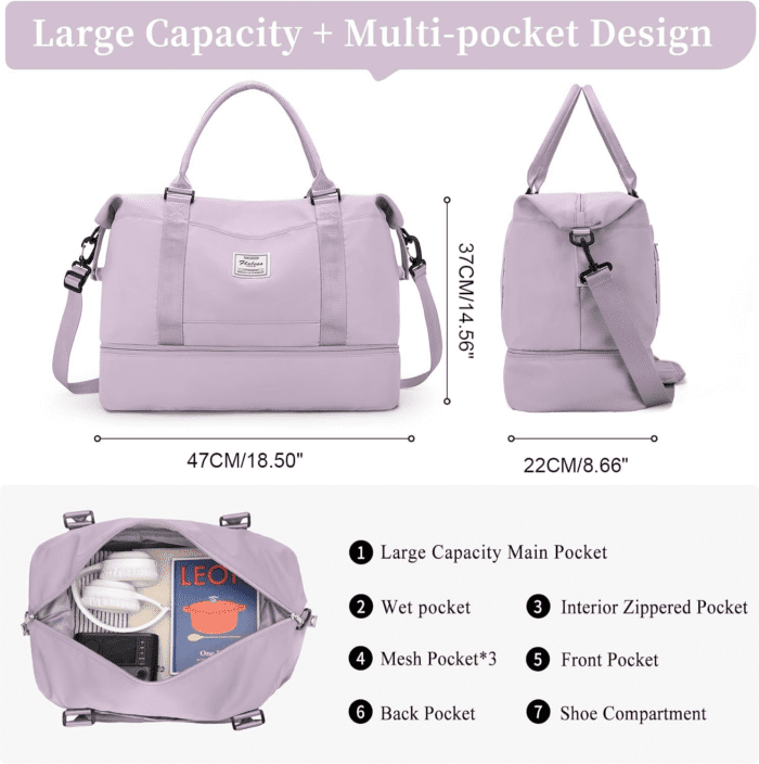 Weekender Bags for Women,Personal Item Travel Bag with Shoes Compartment,Overnight Travel Duffel Bag with Toiletry Bag - Image 4