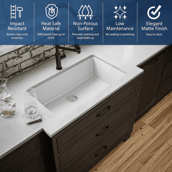 Undermount 32.25-In X 19.25-In White Quartz Single Bowl Kitchen Sink - Image 5