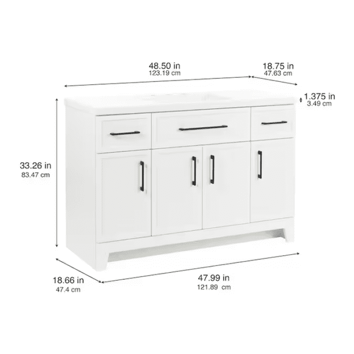 Potter 48-In White Single Sink Bathroom Vanity with White Cultured Marble Top - Image 6