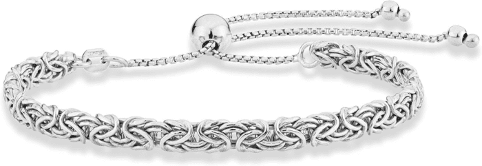 Italian 925 Sterling Silver 4Mm Byzantine Adjustable Bolo Link Chain Bracelet for Women Handmade in Italy