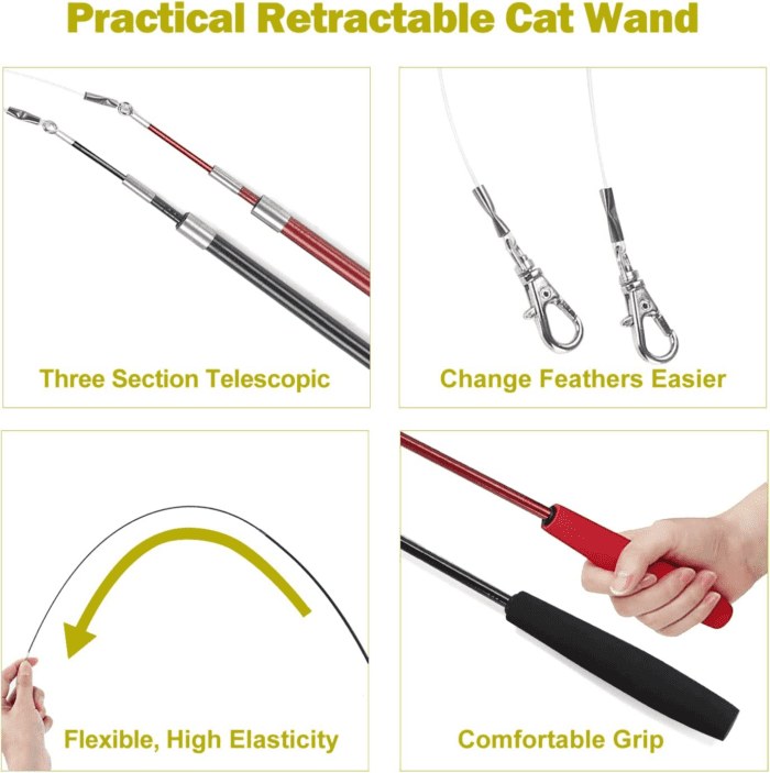 Interactive Cat Toys - Retractable Wand Toy and Feather Toys Refills for Indoor Cats to Chase and Exercise - Image 4