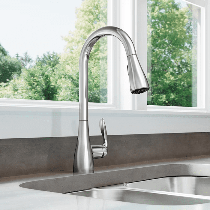 Georgene Spot Resist Stainless Single Handle Pull-Down Kitchen Faucet with Sprayer (Deck Plate Included) - Image 18