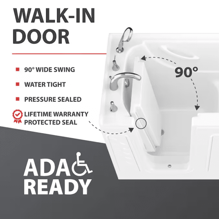 LS Series 26.375-In X 52.75-In White Gel-Coated Fiberglass Walk-In Whirlpool and Air Bath Combination Tub with Faucet, Hand Shower and Drain (Left Drain) - Image 6