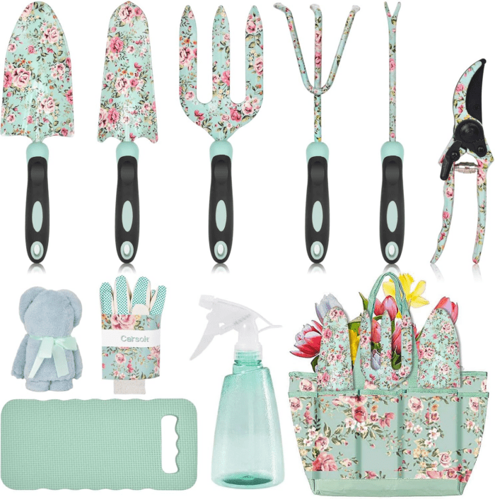 Garden Tools Set,  11 Pcs Heavy Duty Floral Gardening Tools Kit with Non-Slip Rubber Handle, Special Gardening Gifts for Women Birthday Box