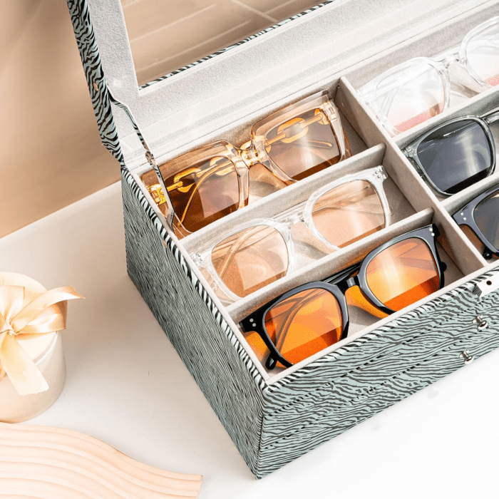 3-Layer Sunglasses Storage Organizer, 18 Slots Leather Sunglass Box Multiple Pairs Eyeglass Cases Eye Glass Eyewear Display Holder for Men Women -Stripe - Image 5