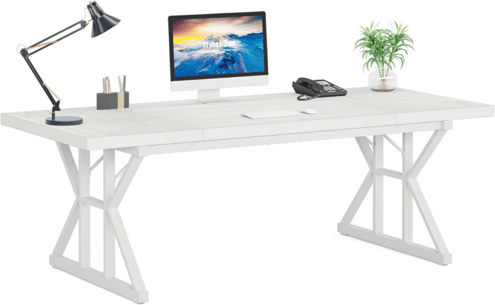 70.8-Inch Executive Desk, Large Computer Office Desk Workstation, Modern Simple Style Laptop Desk Study Writing Table Business Furniture for Home Office (White, 70.8 Inch) - Image 6