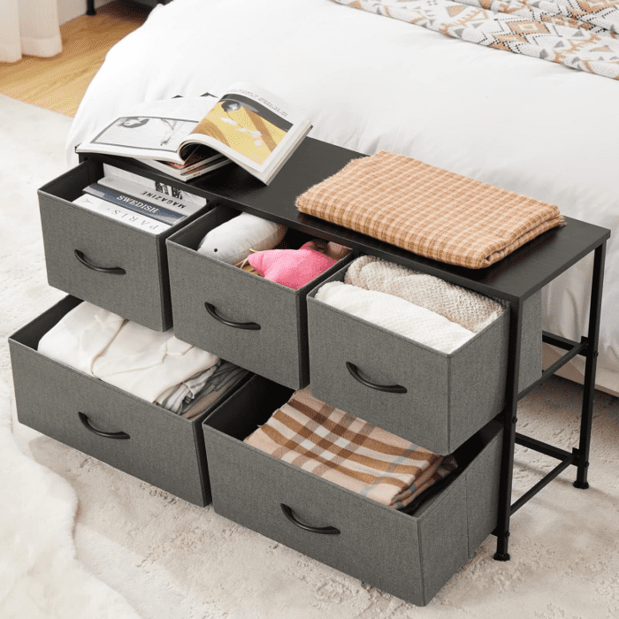 Dresser for Bedroom with 5 Drawers, Wide Chest of Drawers, Fabric Bedroom Dresser with Drawer Organizers, Storage Organizer Unit with Fabric Bins for Closet, Living Room, Hallway, Grey - Image 2