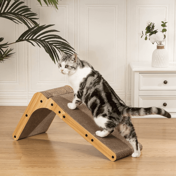 L Shape Cat Scratcher, 26.8 Inch Cat Scratchers for Indoor Cats, Protecting Furniture Cat Scratch Pad, Cardboard Cat Scratching with Ball Toy, Catnip, Large - Image 4