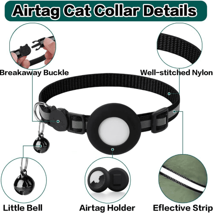 Airtag Cat Collar Breakaway, Reflective Kitten Collar with Apple Air Tag Holder and Bell for Girl Boy Cats, 0.4 Inches in Width and Lightweight (Blue) - Image 5