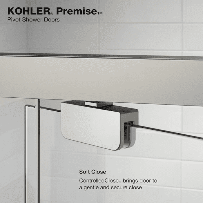 Premise Anodized Brushed Nickel 55-In to 60-In W X 76.06-In H Frameless Pivot Soft Close Shower Door - Image 8